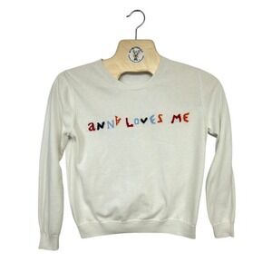 Korean‎ Jacquard Knit "ann∀lovesme" Sweater Stylized Lettering Women's Small